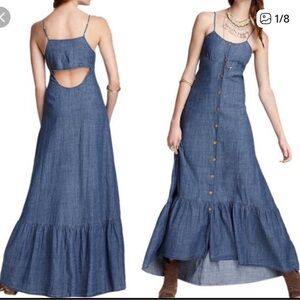 Free People chambray open back maxi dress size XS